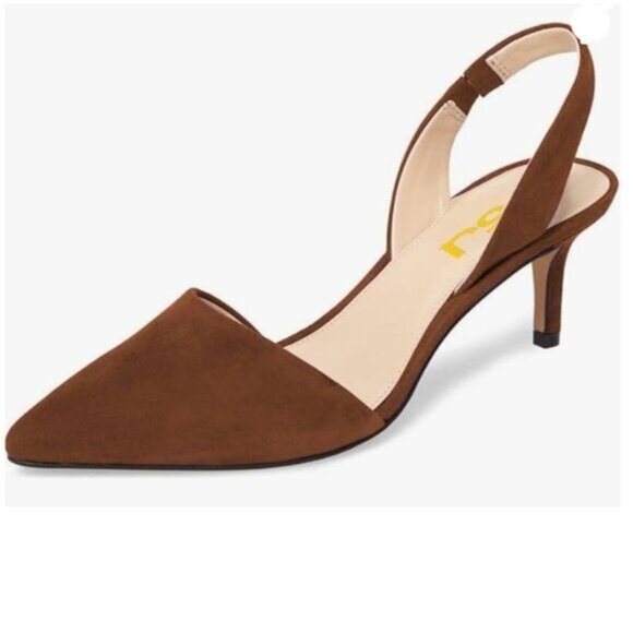 FSJ Brown High Heels Pointed Toe Slingback Sandals Comfy Wedding Party Sexy Shoe - Picture 1 of 8